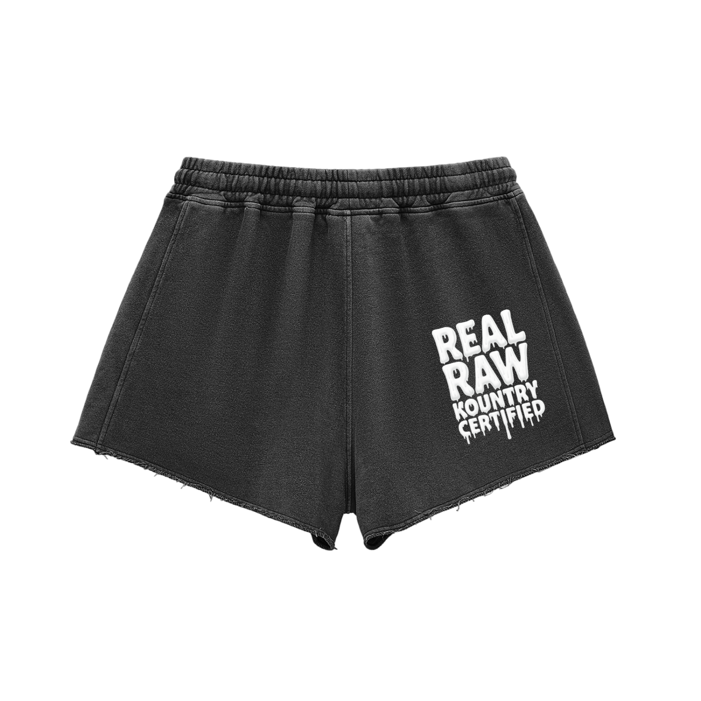 Snow Washed Raw Edge Drawstring Shorts