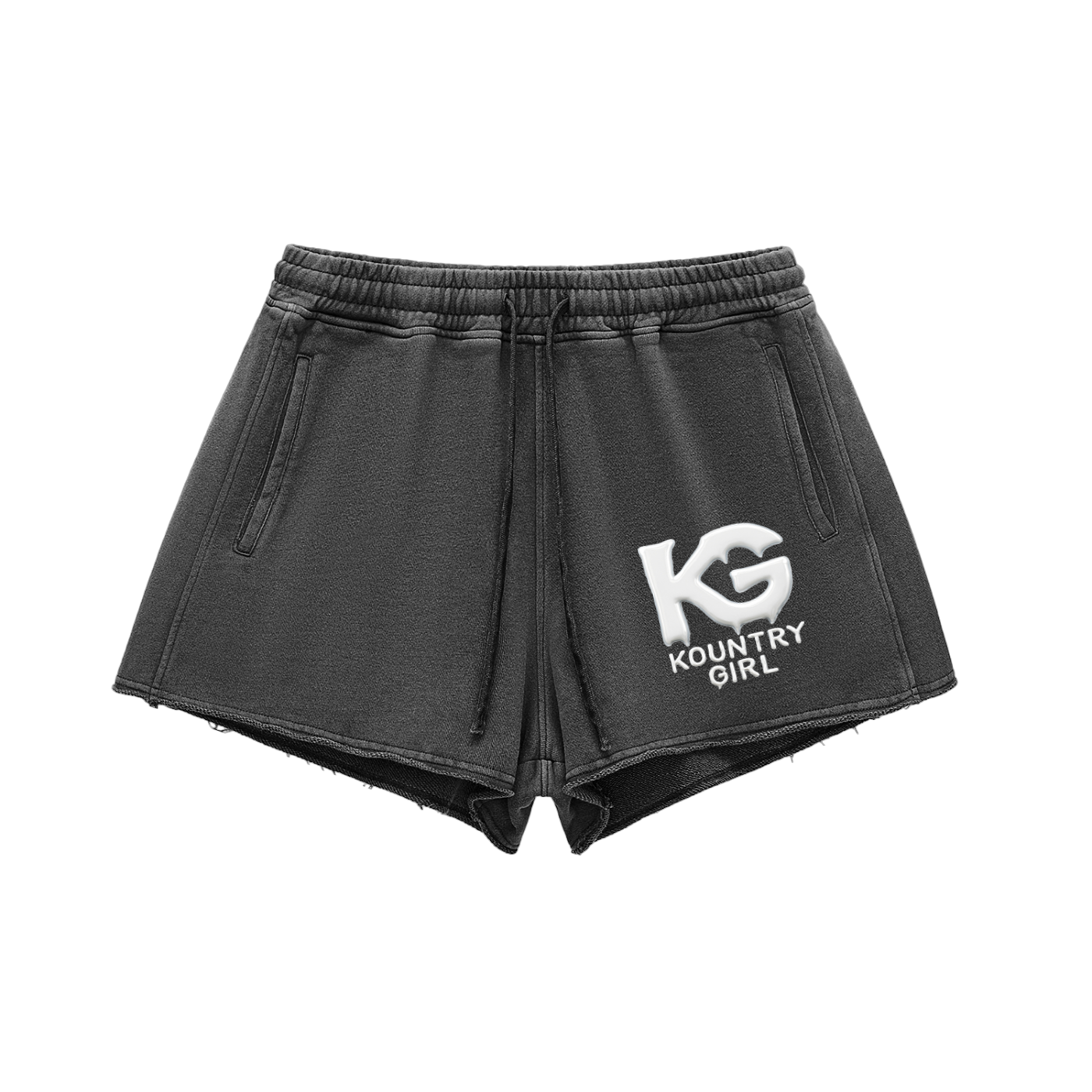Snow Washed Raw Edge Drawstring Shorts