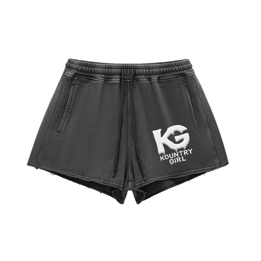 Snow Washed Raw Edge Drawstring Shorts